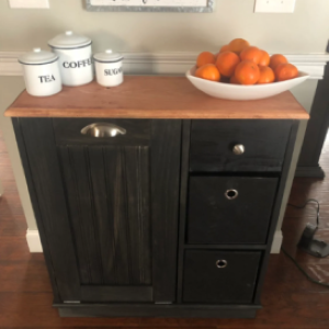 black trash bin cabinet with drawers